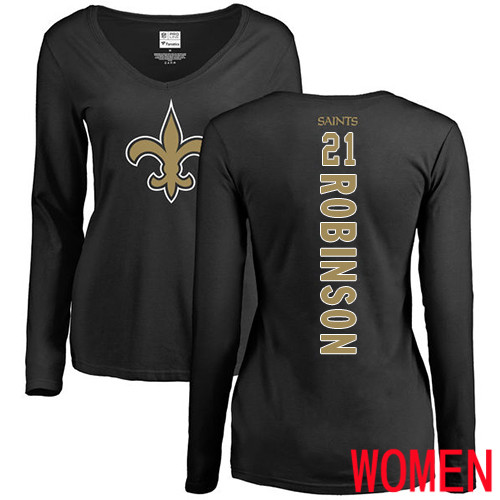 New Orleans Saints Black Women Patrick Robinson Backer Slim Fit NFL Football #21 Long Sleeve T Shirt